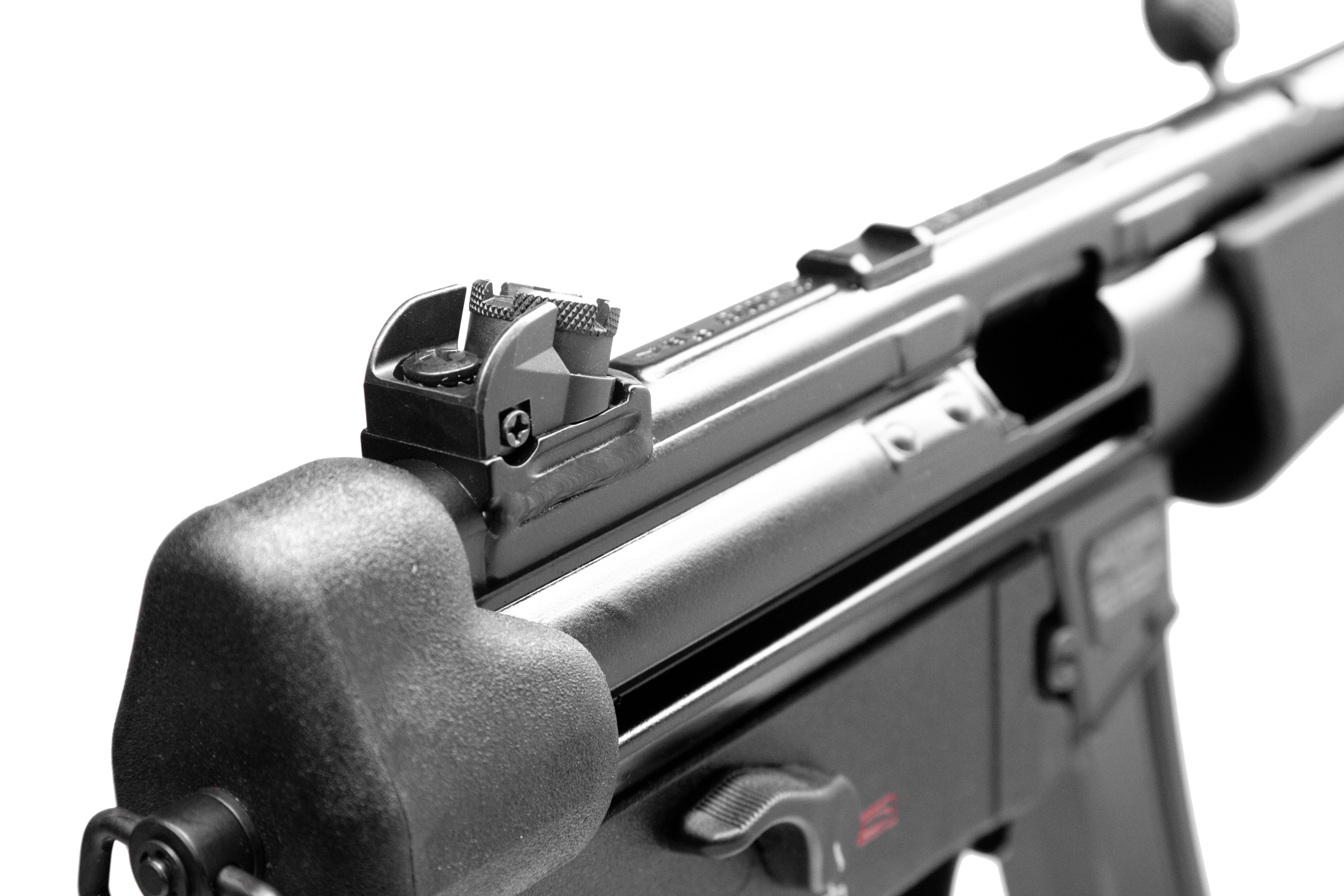 4 position rotary rear sight. The same sighting system is used on the select fire MP5K.